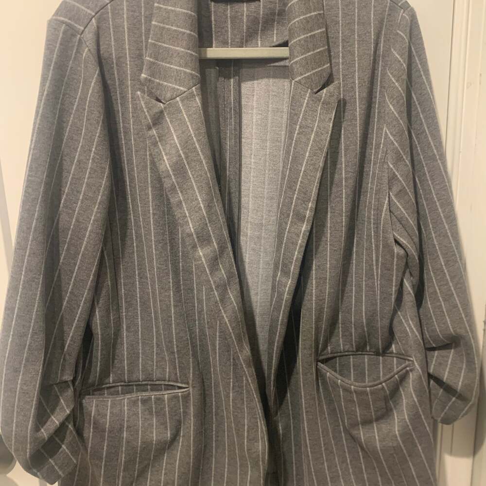 Women’s Black Tape Ruched Gray Stripe‎ Blazer XXL